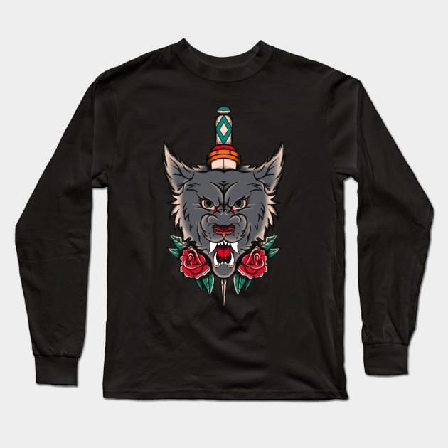 Angry Wolf Japanese Style Long Sleeve T-Shirt by HustleHardStore